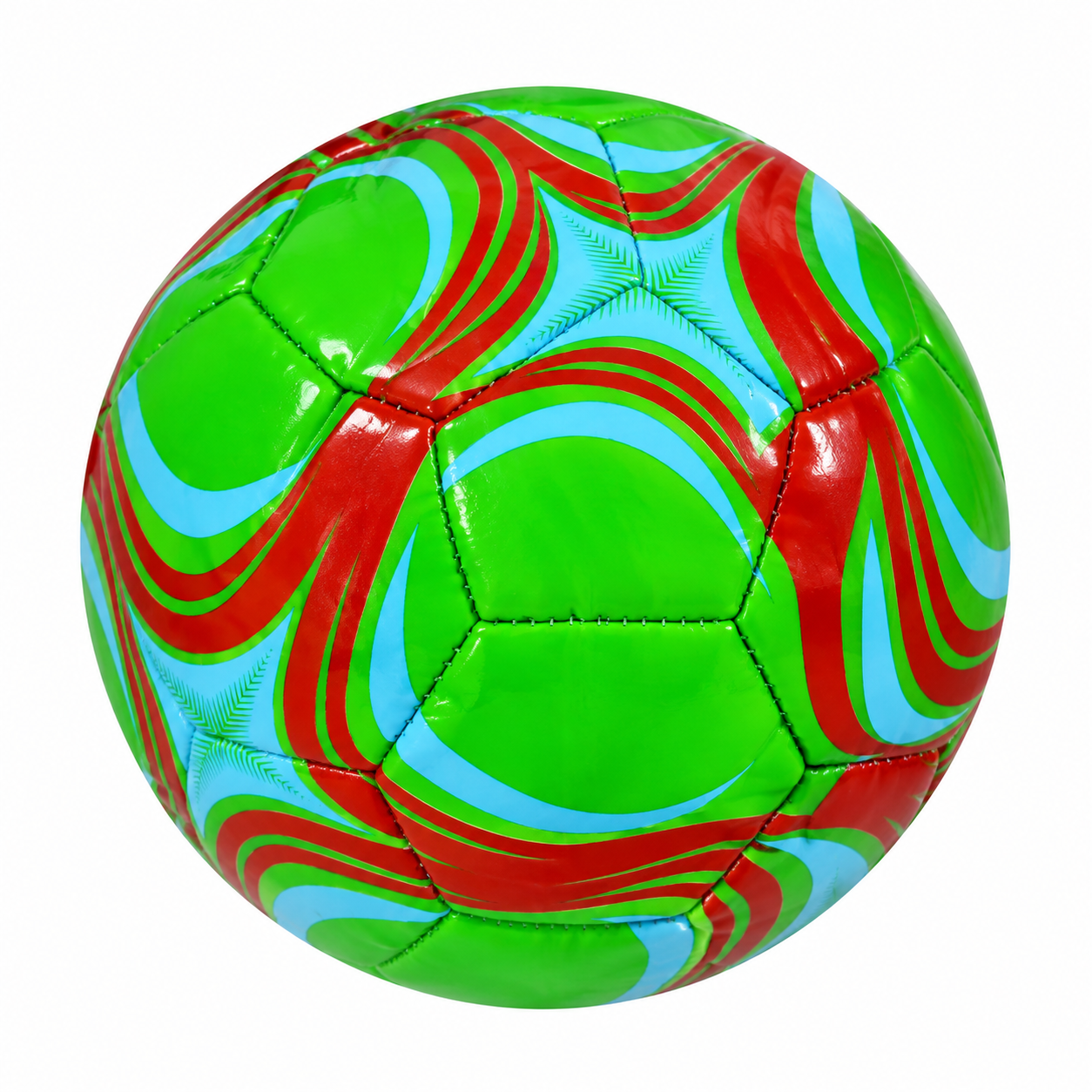 Mini Size 2 Kids Football (15cm Diameter) - High-Visibility Glossy Toddler Training Soccer Ball for Indoor, Outdoor, Garden & Skill Play (Neon Green with Red & Cyan Graphics)