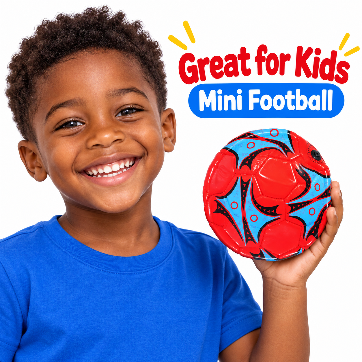 Mini Size 2 Kids Football (15cm Diameter) - High-Visibility Glossy Toddler Training Soccer Ball for Indoor, Outdoor, Garden & Skill Play (Neon Green with Red & Cyan Graphics)