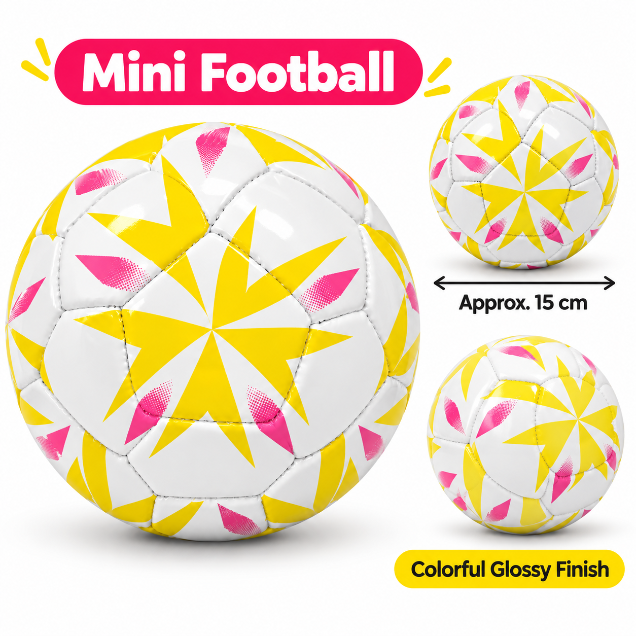 Mini Size 2 Kids Football (15cm Diameter) - High-Visibility Glossy Toddler Training Soccer Ball for Indoor, Outdoor, Garden & Skill Play (Neon Green with Red & Cyan Graphics)