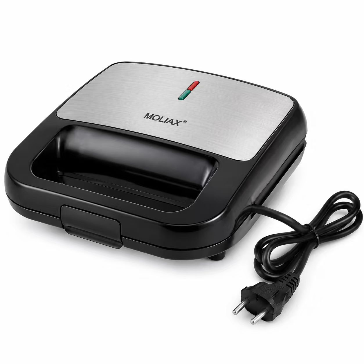 MOLIAX 750W Electric Panini Press Sandwich Maker - Non-Stick Ribbed Grill Toaster with Stainless Steel Top & Indicator Lights (MX-1705)
