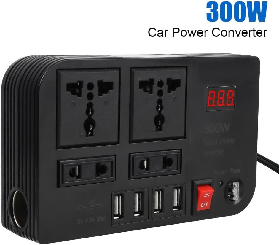 Portable Car Power Inverter Car Charging Adapter DC 12V To AC 220V 300W Converter 4USB Charger Outlet Socket Auto Accessories