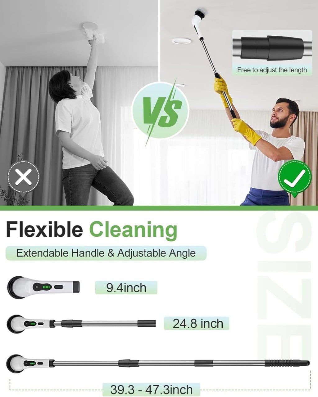 Electric Spin Scrubber, Cordless Power Shower Scrubber with 9 Replaceable Brush Heads Cleaning Brush for Tile Tub Bathtub, Kitchen & Wall Cleaning