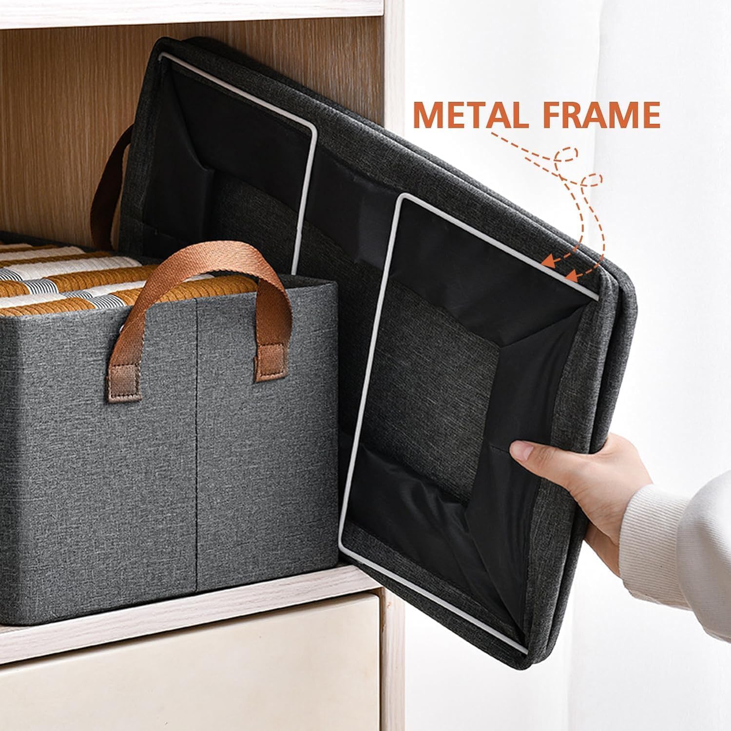 Large Foldable Clothes Storage Organizer Box with Handles, 47×28×20cm Fabric Closet Storage Bin for Clothes, Blankets, Bedding & Household Items