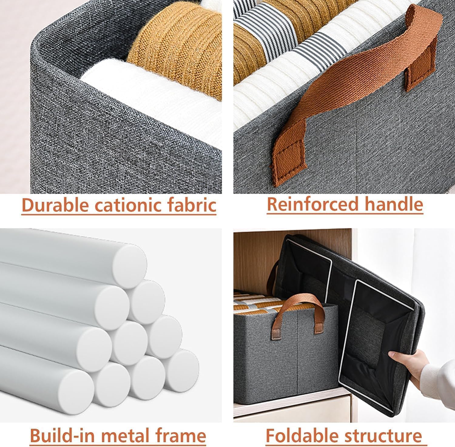 Large Foldable Clothes Storage Organizer Box with Handles, 47×28×20cm Fabric Closet Storage Bin for Clothes, Blankets, Bedding & Household Items