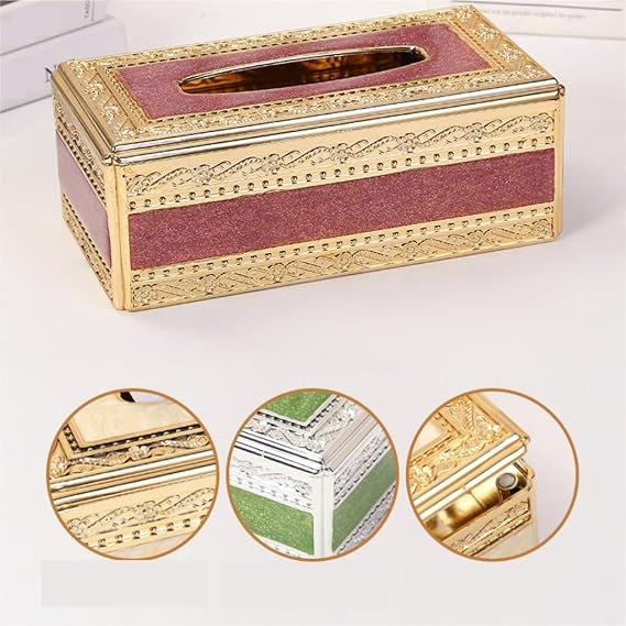 Luxury Gold Tissue Box Holder Decorative Tissue Dispenser Cover, Elegant Ornate Rectangular Tissue Holder for Home, Office, Living Room, Bedroom, Bathroom, Dining Table, Hotel and Car Interior