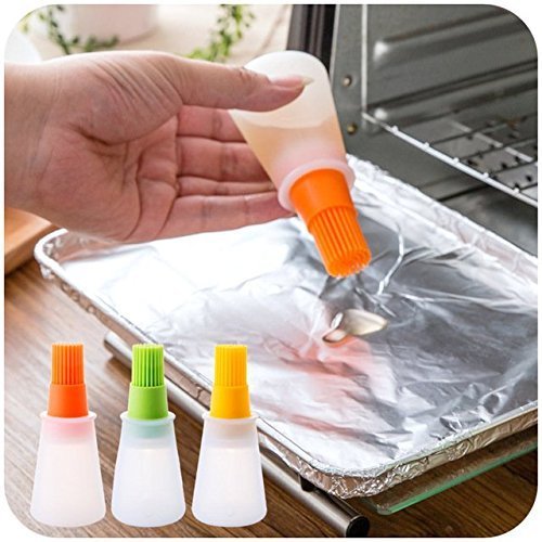 Silicone Oil Bottle with Basting Brush, BPA-Free, 2-in-1 Dispenser for Grilling, Baking and Cooking