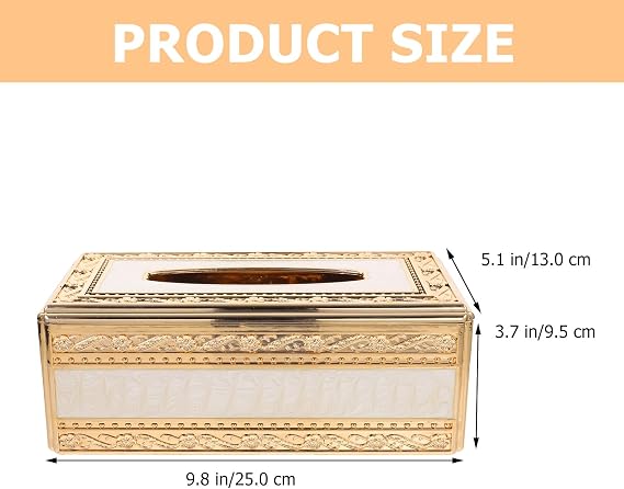 Luxury Gold Tissue Box Holder Decorative Tissue Dispenser Cover, Elegant Ornate Rectangular Tissue Holder for Home, Office, Living Room, Bedroom, Bathroom, Dining Table, Hotel and Car Interior