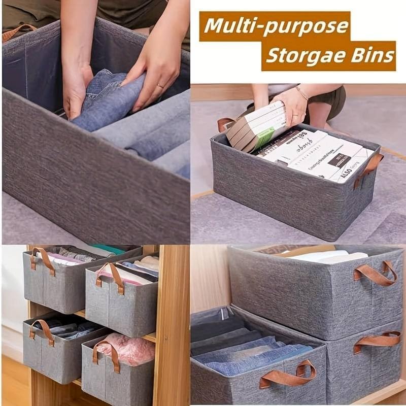 Large Foldable Clothes Storage Organizer Box with Handles, 47×28×20cm Fabric Closet Storage Bin for Clothes, Blankets, Bedding & Household Items