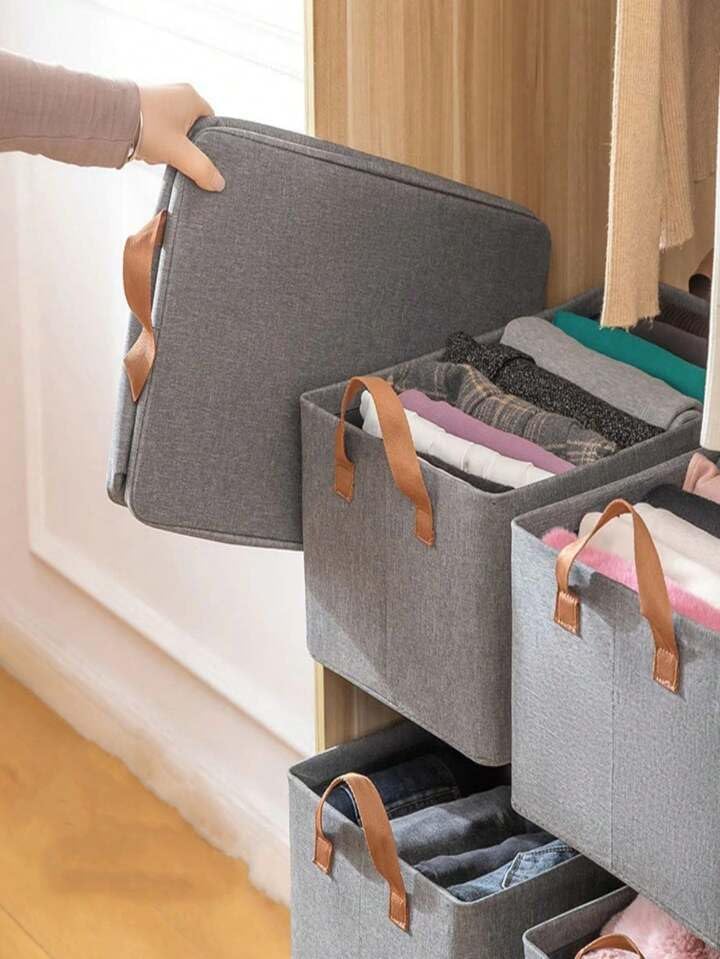 Large Foldable Clothes Storage Organizer Box with Handles, 47×28×20cm Fabric Closet Storage Bin for Clothes, Blankets, Bedding & Household Items