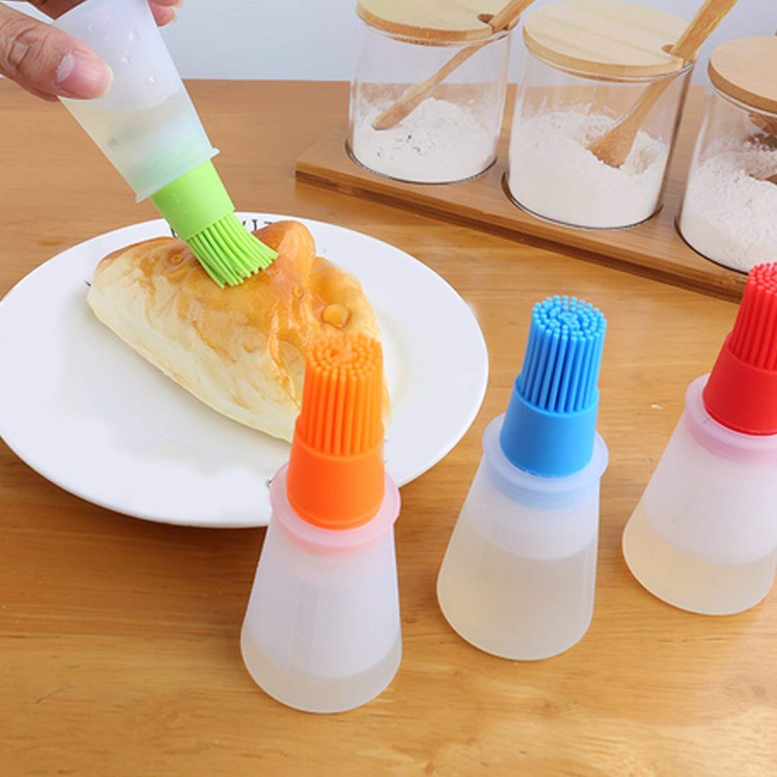 Silicone Oil Bottle with Basting Brush, BPA-Free, 2-in-1 Dispenser for Grilling, Baking and Cooking