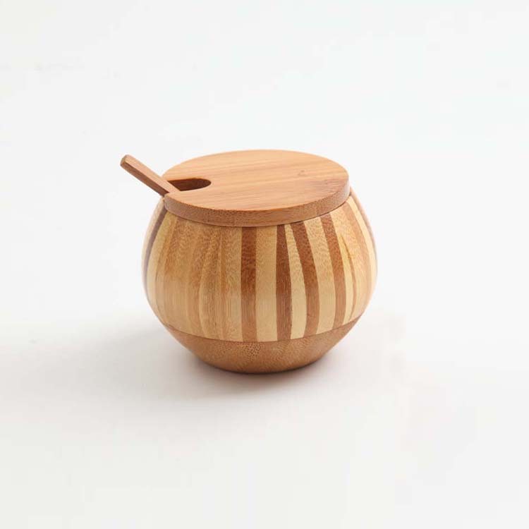 Bamboo Wooden Salt Boxes Set | Salt and Sugar Containers Set | Salt and Pepper Bowls Set with Lids, Spoons and Trays – Condiment Pots | Jars | Crocks | Dish for Salt, Sugar, Pepper, Spice & Seasoning