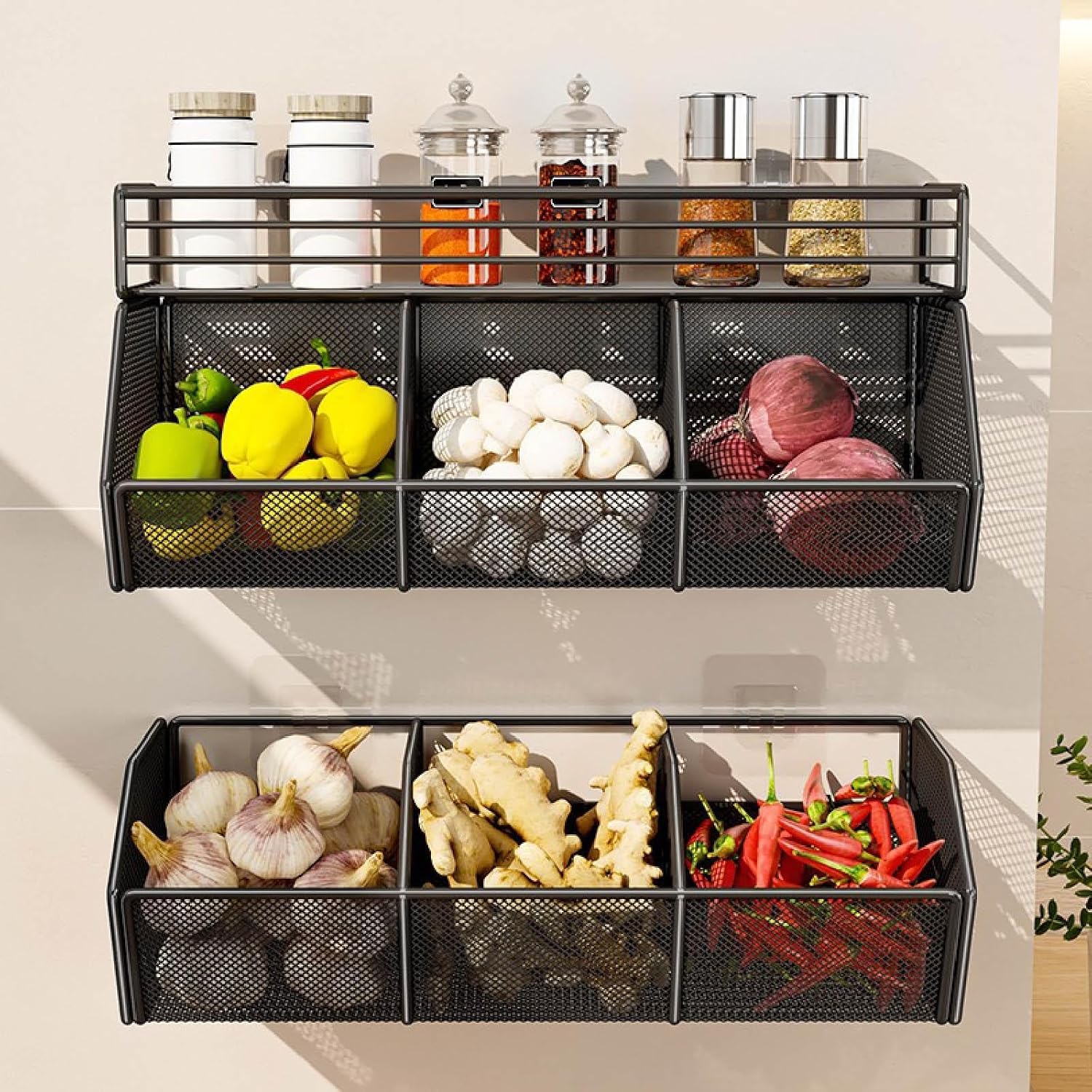Potato Onion Basket Fruit Vegetable Basket for Kitchen Countertop Household Single Layer | Storage Bins & Baskets | Home Organization | Household Supplies & Cleaning Kitchen Wall Mounted Storage Rack