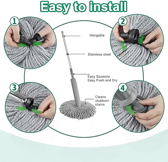 360° very large Spin Mop with Microfiber Head and Telescopic Handle – Reusable Floor Cleaning Mop for Wet & Dry Cleaning, Dust, Dirt, Water and Kitchen, Bathroom, Home & Office Floors