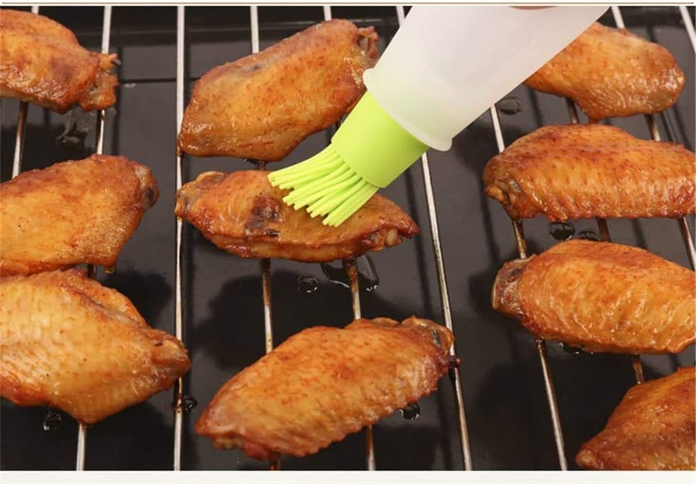 Silicone Oil Bottle with Basting Brush, BPA-Free, 2-in-1 Dispenser for Grilling, Baking and Cooking