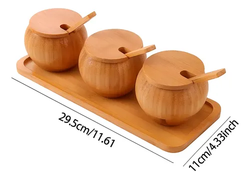 Bamboo Wooden Salt Boxes Set | Salt and Sugar Containers Set | Salt and Pepper Bowls Set with Lids, Spoons and Trays – Condiment Pots | Jars | Crocks | Dish for Salt, Sugar, Pepper, Spice & Seasoning