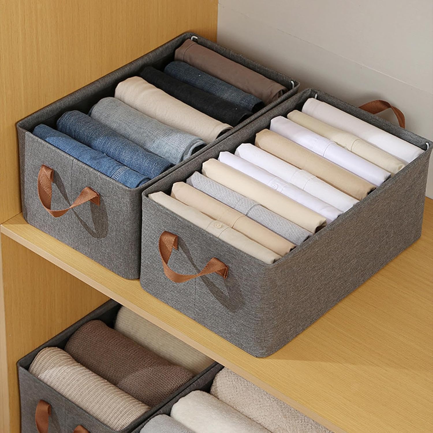 Large Foldable Clothes Storage Organizer Box with Handles, 47×28×20cm Fabric Closet Storage Bin for Clothes, Blankets, Bedding & Household Items