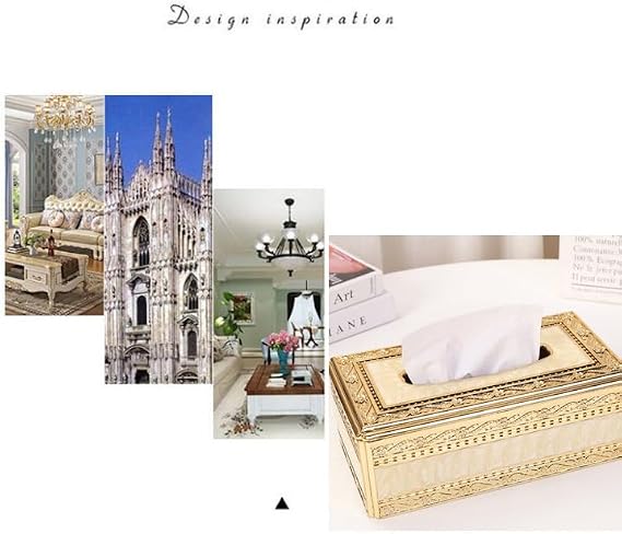 Luxury Gold Tissue Box Holder Decorative Tissue Dispenser Cover, Elegant Ornate Rectangular Tissue Holder for Home, Office, Living Room, Bedroom, Bathroom, Dining Table, Hotel and Car Interior