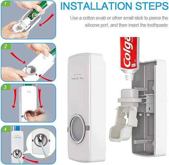 Automatic Toothpaste Dispenser & Toothbrush Holder Wall Mounted Bathroom Organizer with 5 Toothbrush Slots, Touch-Free Toothpaste Squeezer Dispenser