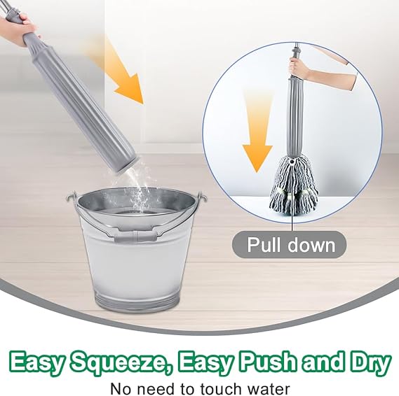 360° very large Spin Mop with Microfiber Head and Telescopic Handle – Reusable Floor Cleaning Mop for Wet & Dry Cleaning, Dust, Dirt, Water and Kitchen, Bathroom, Home & Office Floors