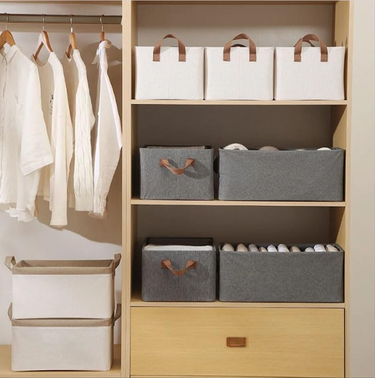 Large Foldable Clothes Storage Organizer Box with Handles, 47×28×20cm Fabric Closet Storage Bin for Clothes, Blankets, Bedding & Household Items