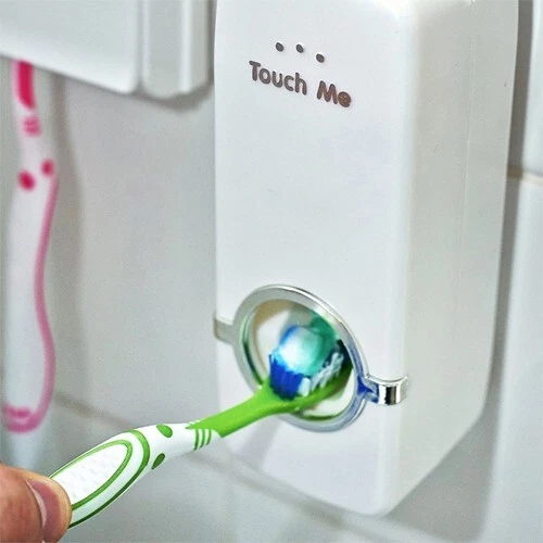 Automatic Toothpaste Dispenser & Toothbrush Holder Wall Mounted Bathroom Organizer with 5 Toothbrush Slots, Touch-Free Toothpaste Squeezer Dispenser