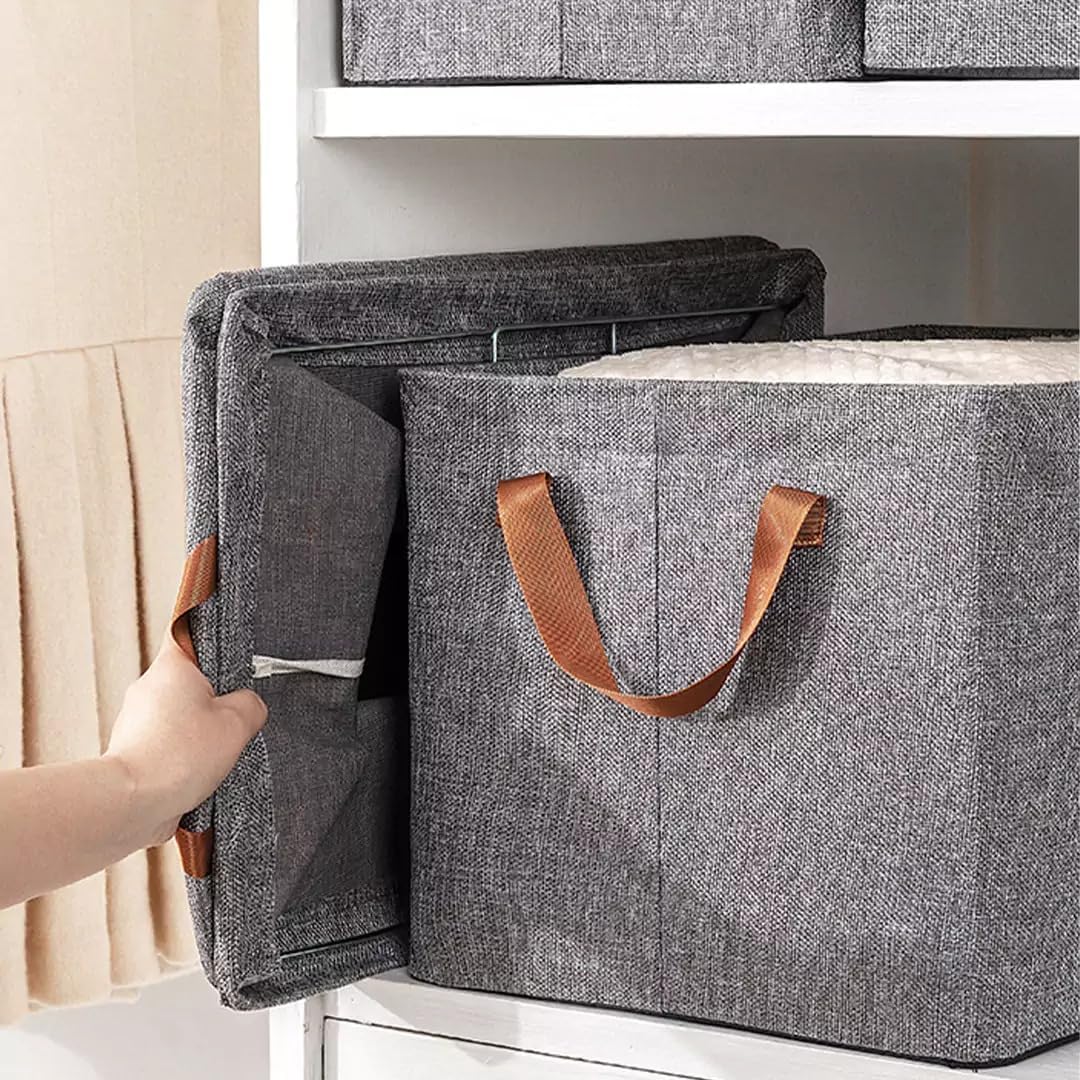 Large Foldable Clothes Storage Organizer Box with Handles, 47×28×20cm Fabric Closet Storage Bin for Clothes, Blankets, Bedding & Household Items