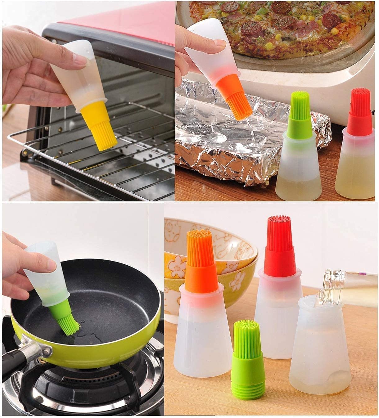 Silicone Oil Bottle with Basting Brush, BPA-Free, 2-in-1 Dispenser for Grilling, Baking and Cooking