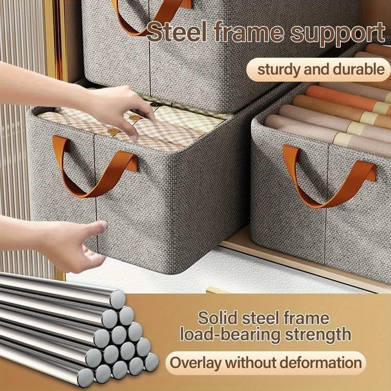 Large Foldable Clothes Storage Organizer Box with Handles, 47×28×20cm Fabric Closet Storage Bin for Clothes, Blankets, Bedding & Household Items