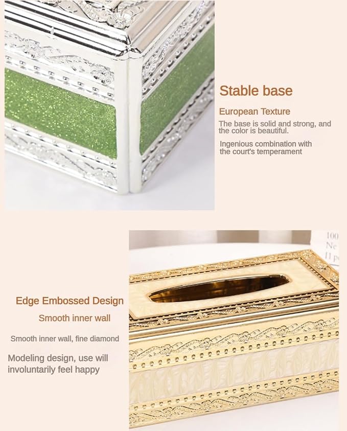 Luxury Gold Tissue Box Holder Decorative Tissue Dispenser Cover, Elegant Ornate Rectangular Tissue Holder for Home, Office, Living Room, Bedroom, Bathroom, Dining Table, Hotel and Car Interior