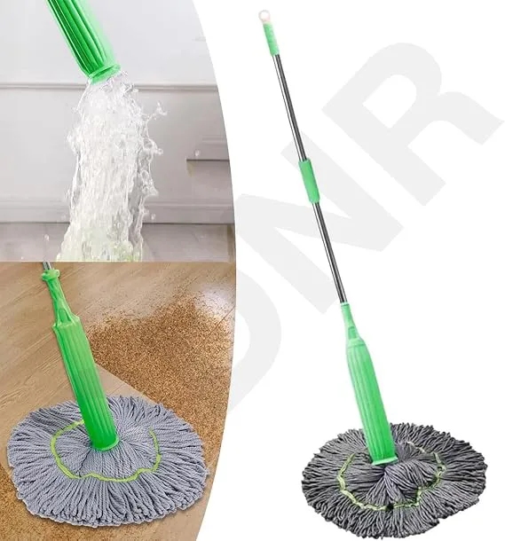 360° very large Spin Mop with Microfiber Head and Telescopic Handle – Reusable Floor Cleaning Mop for Wet & Dry Cleaning, Dust, Dirt, Water and Kitchen, Bathroom, Home & Office Floors