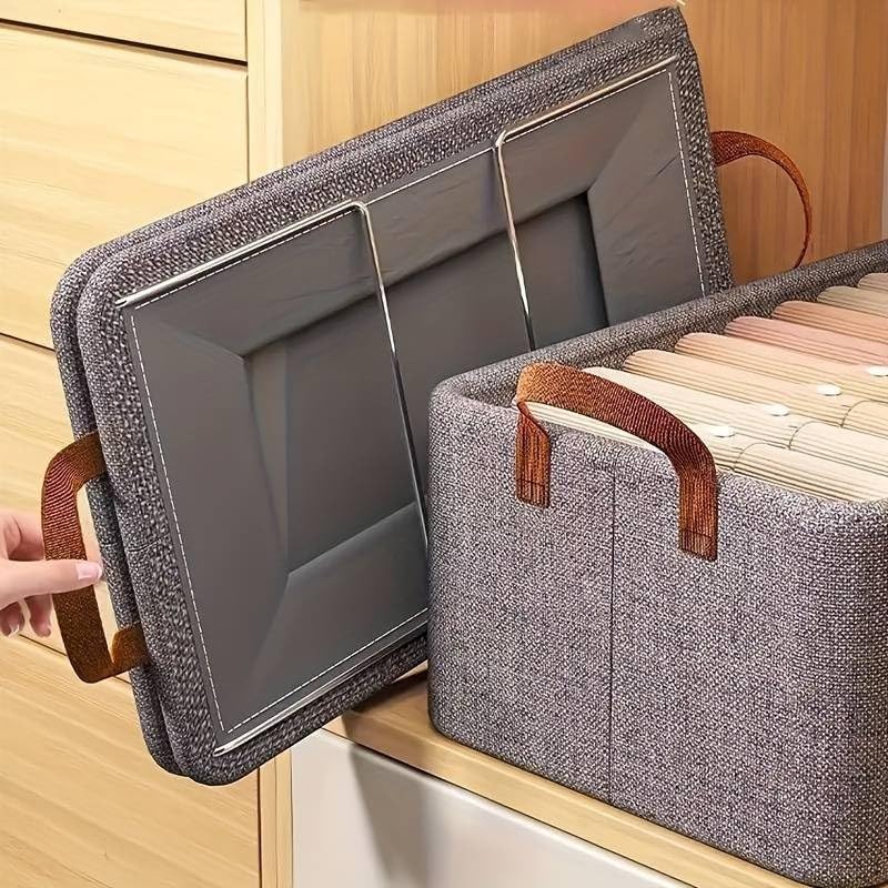 Large Foldable Clothes Storage Organizer Box with Handles, 47×28×20cm Fabric Closet Storage Bin for Clothes, Blankets, Bedding & Household Items