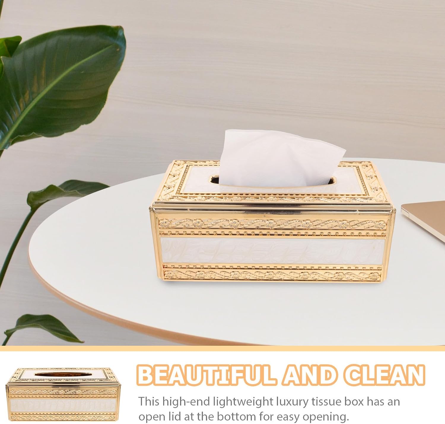 Luxury Gold Tissue Box Holder Decorative Tissue Dispenser Cover, Elegant Ornate Rectangular Tissue Holder for Home, Office, Living Room, Bedroom, Bathroom, Dining Table, Hotel and Car Interior