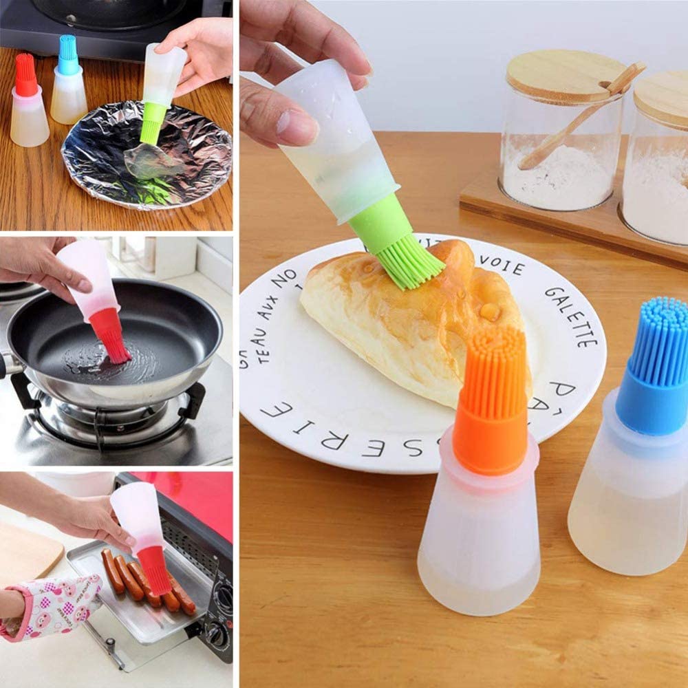 Silicone Oil Bottle with Basting Brush, BPA-Free, 2-in-1 Dispenser for Grilling, Baking and Cooking