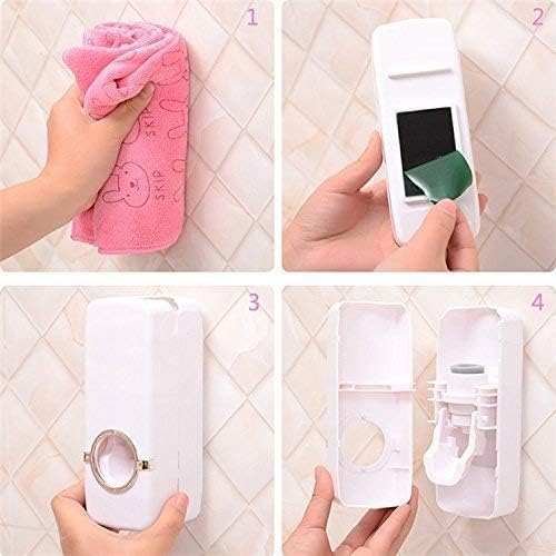 Automatic Toothpaste Dispenser & Toothbrush Holder Wall Mounted Bathroom Organizer with 5 Toothbrush Slots, Touch-Free Toothpaste Squeezer Dispenser