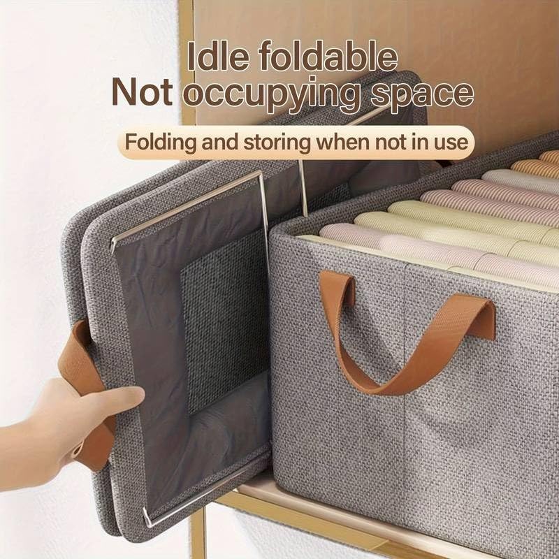 Large Foldable Clothes Storage Organizer Box with Handles, 47×28×20cm Fabric Closet Storage Bin for Clothes, Blankets, Bedding & Household Items