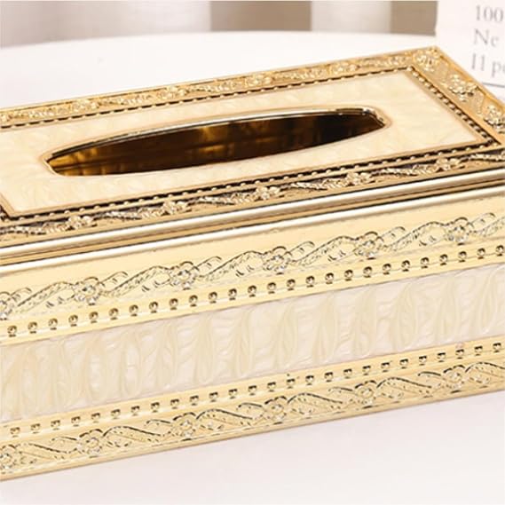 Luxury Gold Tissue Box Holder Decorative Tissue Dispenser Cover, Elegant Ornate Rectangular Tissue Holder for Home, Office, Living Room, Bedroom, Bathroom, Dining Table, Hotel and Car Interior