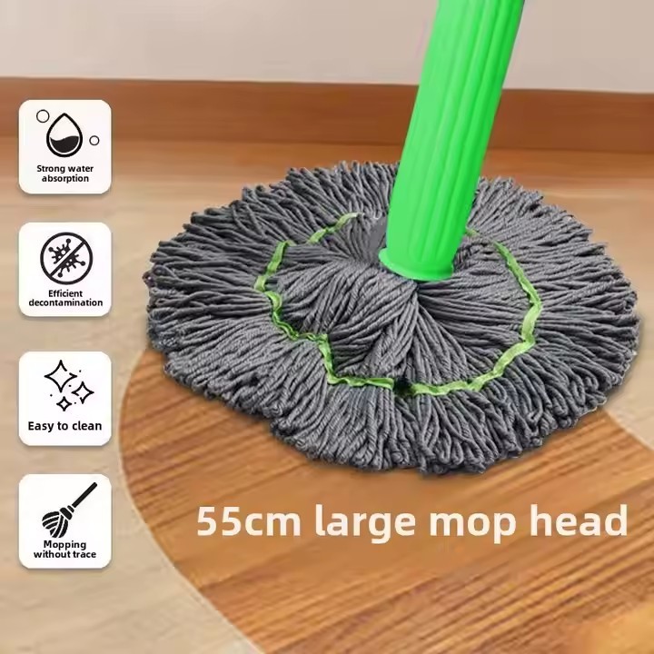 360° very large Spin Mop with Microfiber Head and Telescopic Handle – Reusable Floor Cleaning Mop for Wet & Dry Cleaning, Dust, Dirt, Water and Kitchen, Bathroom, Home & Office Floors