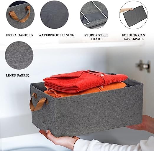 Large Foldable Clothes Storage Organizer Box with Handles, 47×28×20cm Fabric Closet Storage Bin for Clothes, Blankets, Bedding & Household Items