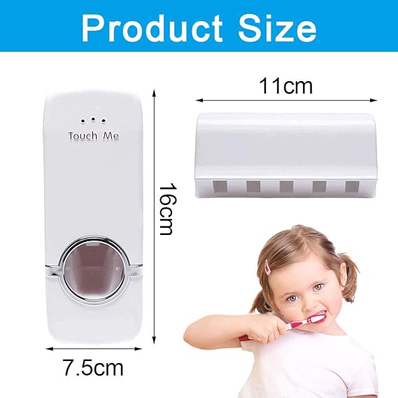 Automatic Toothpaste Dispenser & Toothbrush Holder Wall Mounted Bathroom Organizer with 5 Toothbrush Slots, Touch-Free Toothpaste Squeezer Dispenser