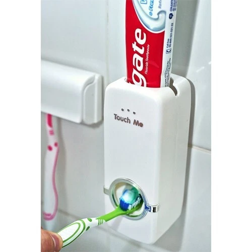 Automatic Toothpaste Dispenser & Toothbrush Holder Wall Mounted Bathroom Organizer with 5 Toothbrush Slots, Touch-Free Toothpaste Squeezer Dispenser
