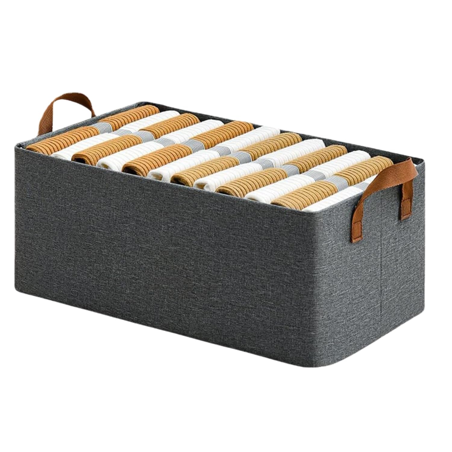 Large Foldable Clothes Storage Organizer Box with Handles, 47×28×20cm Fabric Closet Storage Bin for Clothes, Blankets, Bedding & Household Items