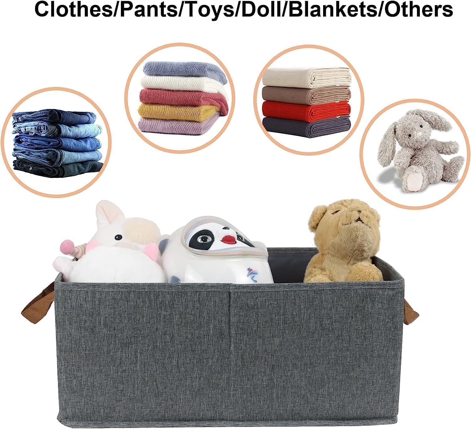Large Foldable Clothes Storage Organizer Box with Handles, 47×28×20cm Fabric Closet Storage Bin for Clothes, Blankets, Bedding & Household Items