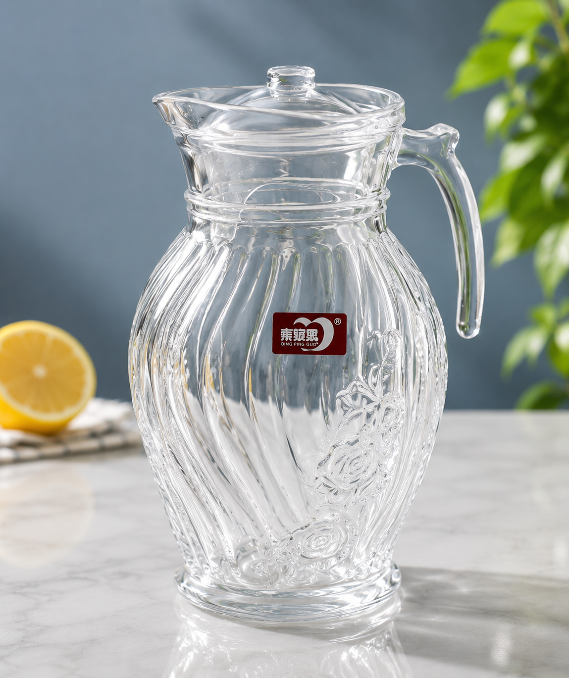 7-Piece Glass Pitcher Set with 1 Water Jug & 6 Drinking Glasses, Elegant Ribbed Glass Drinkware Set with Lid for Water, Juice, Milk & Home Serving