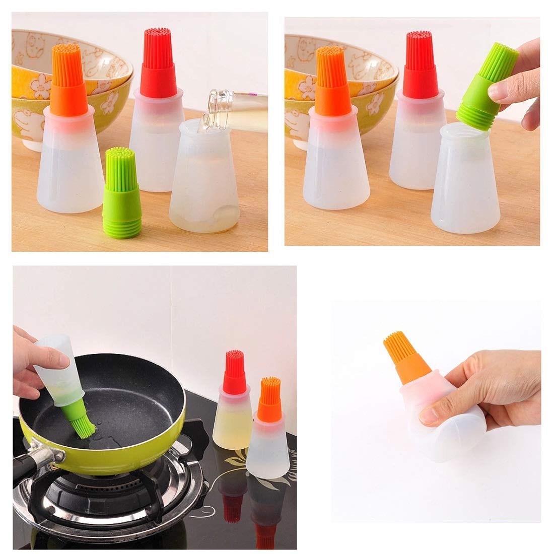 Silicone Oil Bottle with Basting Brush, BPA-Free, 2-in-1 Dispenser for Grilling, Baking and Cooking