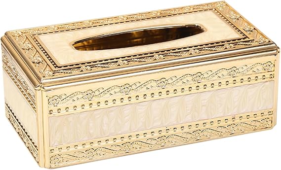 Luxury Gold Tissue Box Holder Decorative Tissue Dispenser Cover, Elegant Ornate Rectangular Tissue Holder for Home, Office, Living Room, Bedroom, Bathroom, Dining Table, Hotel and Car Interior