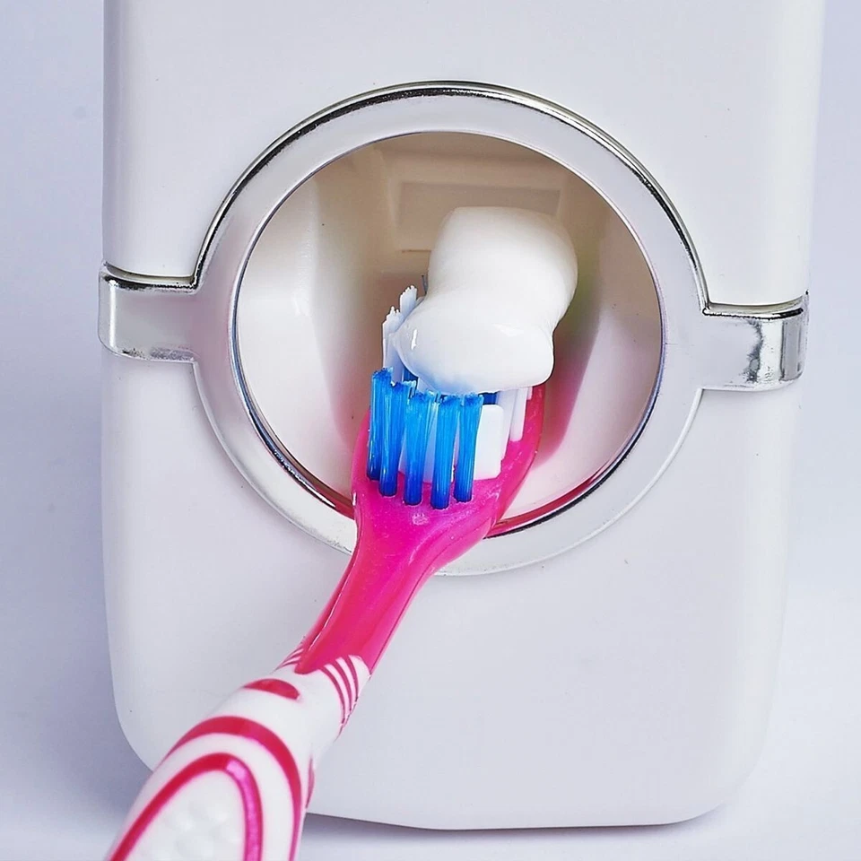 Automatic Toothpaste Dispenser & Toothbrush Holder Wall Mounted Bathroom Organizer with 5 Toothbrush Slots, Touch-Free Toothpaste Squeezer Dispenser