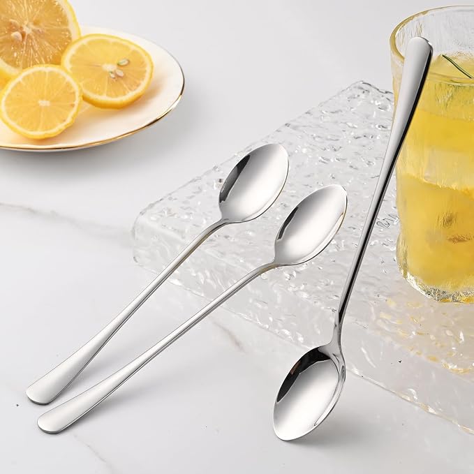 6-Pieces Long Tea spoon Stainless Steel Stirring Spoons – Elegant Mirror Finish for Juice, Ice Cream, Coffee & Desserts