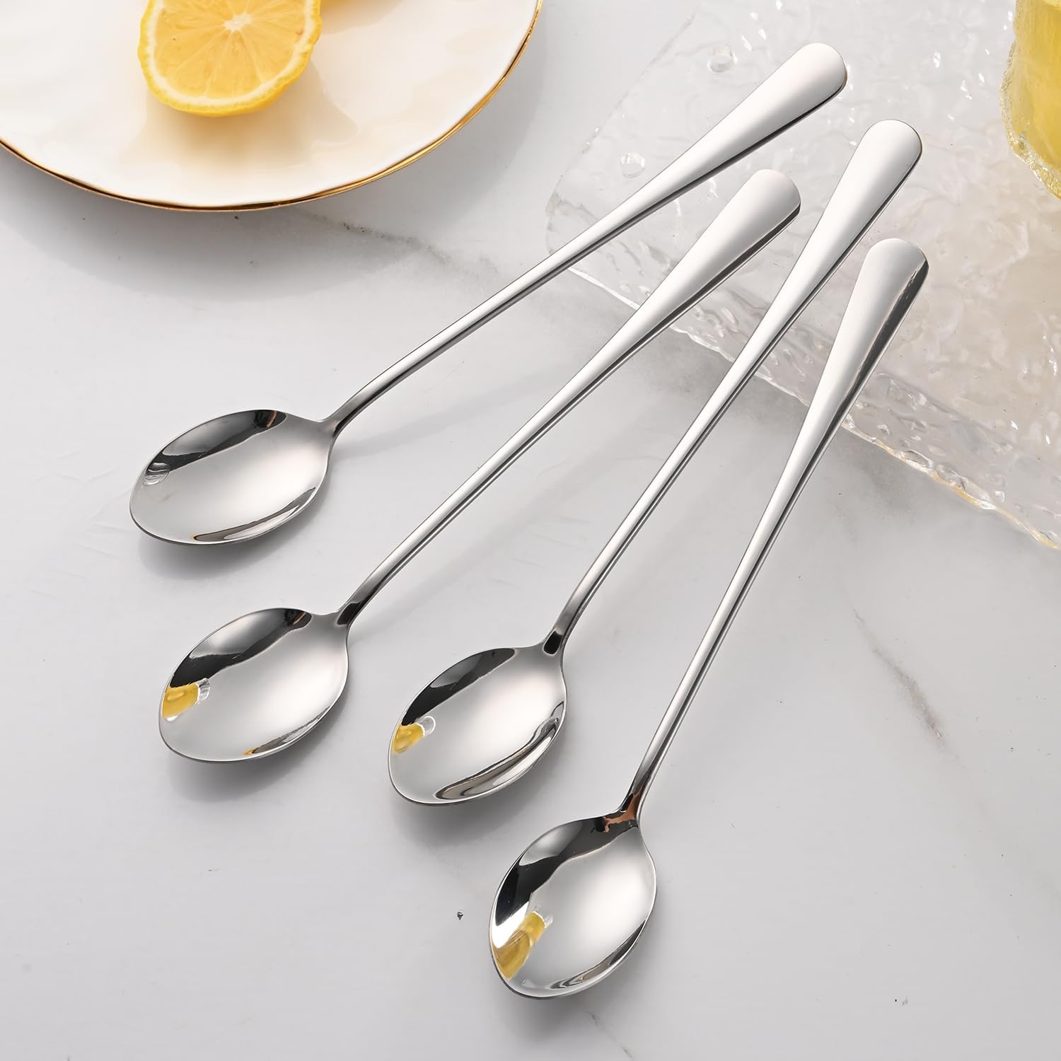 6-Pieces Long Tea spoon Stainless Steel Stirring Spoons – Elegant Mirror Finish for Juice, Ice Cream, Coffee & Desserts