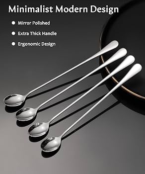 6-Pieces Long Tea spoon Stainless Steel Stirring Spoons – Elegant Mirror Finish for Juice, Ice Cream, Coffee & Desserts