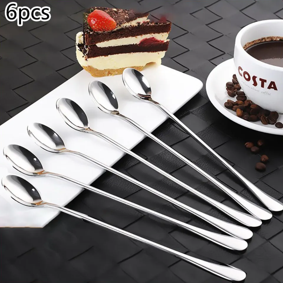 6-Pieces Long Tea spoon Stainless Steel Stirring Spoons – Elegant Mirror Finish for Juice, Ice Cream, Coffee & Desserts